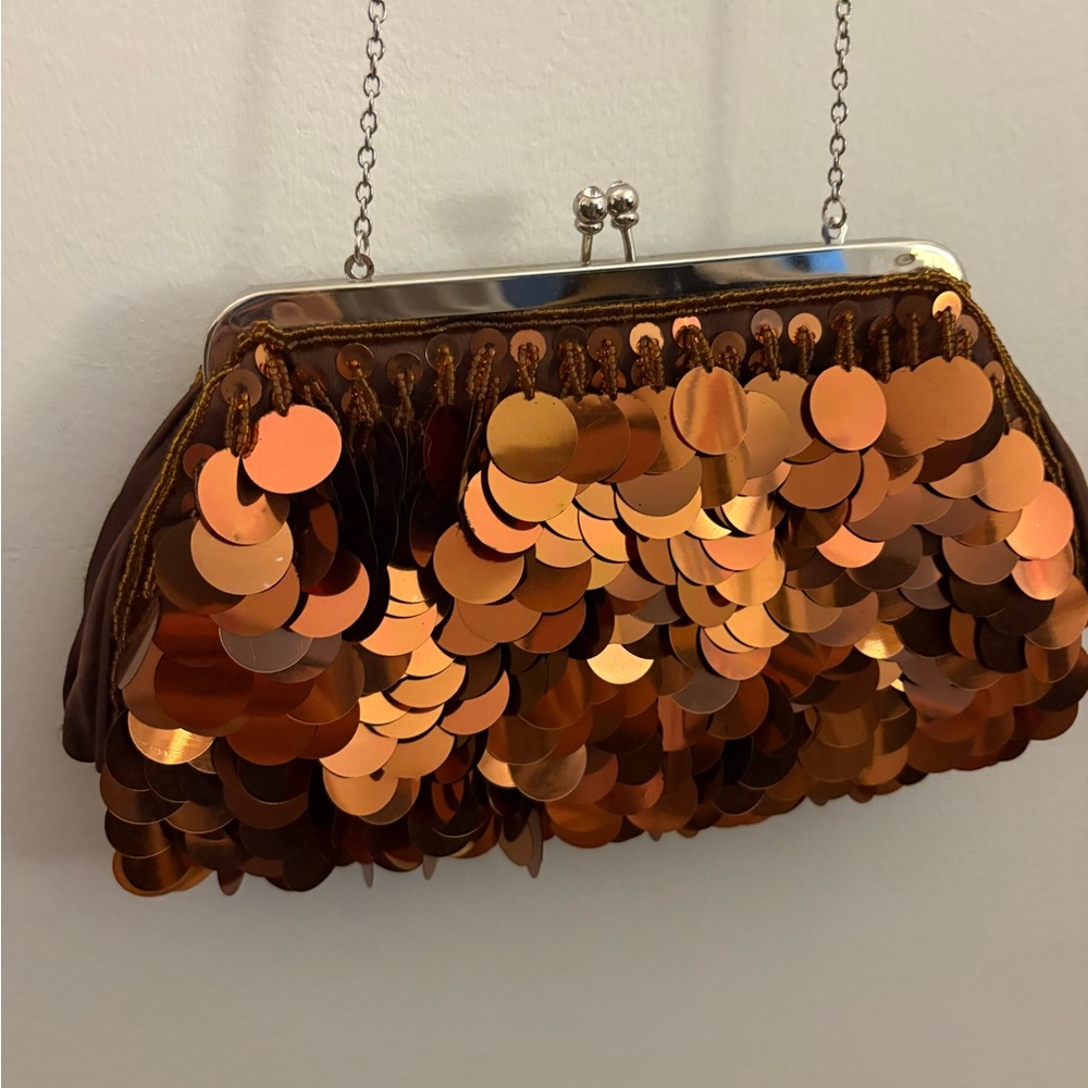 Sequin Evening Clutch Bag - Bronze